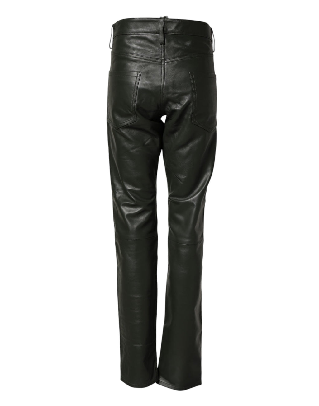 Pantalon homme Dsquared² en cuir pleine grain noir, taille moyenne, style élégant et moderne, visible en gros plan.