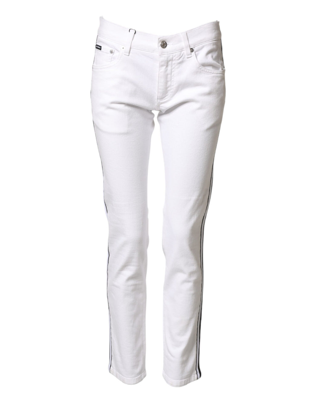Jeans homme Dolce & Gabbana en coton blanc, coupe skinny, extensible, style denim, avec détails modernes et ajustés.