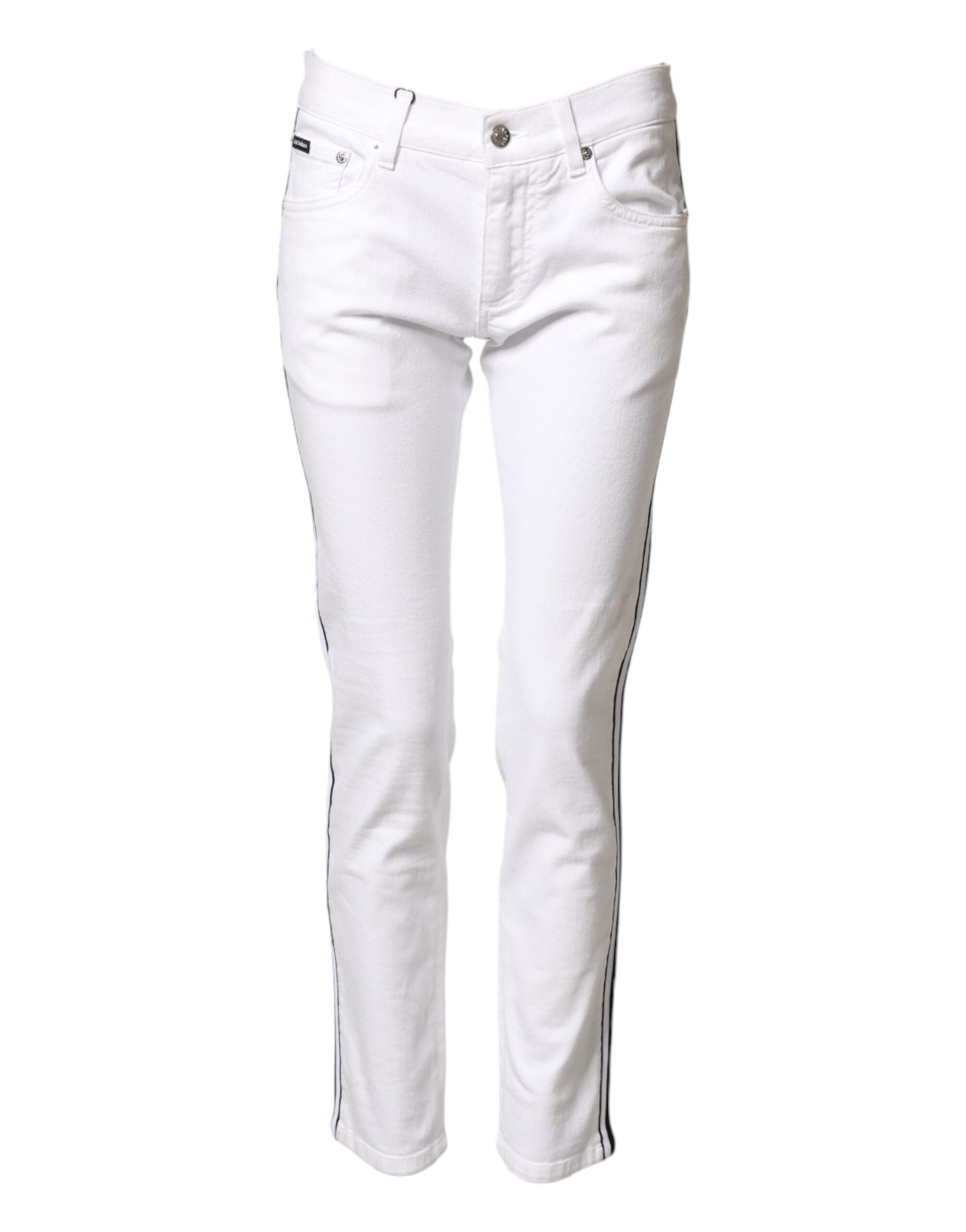Jeans homme Dolce & Gabbana en coton blanc stretch, coupe skinny, denim élégant et ajusté.