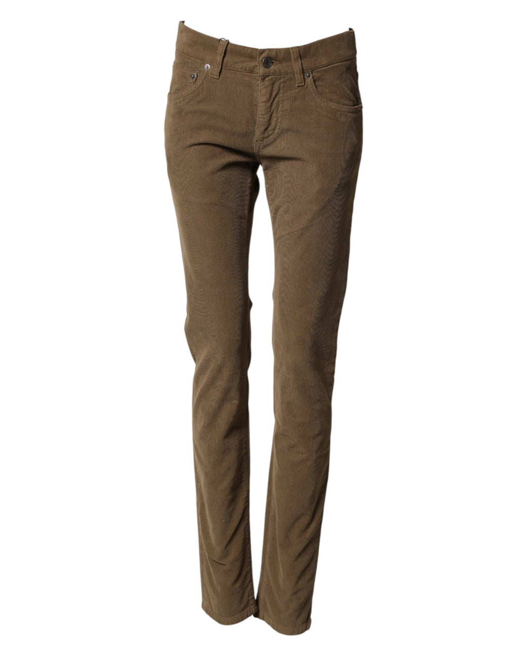Jeans homme Dolce & Gabbana en coton brun, coupe skinny, en denim stretch, visible détail de la matière et de la coupe.