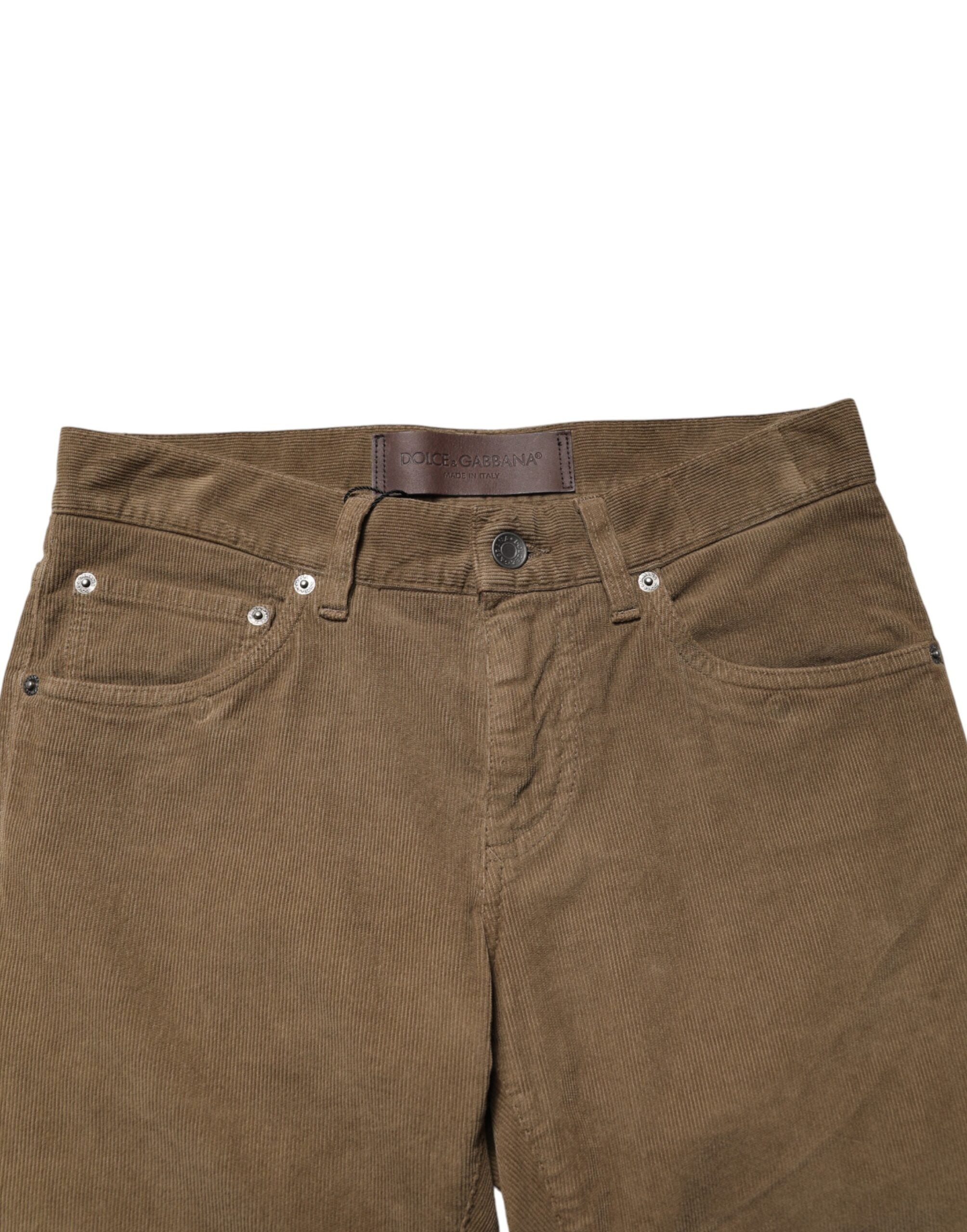 Jeans homme skinny en denim stretch coton marron Dolce & Gabbana, style ajusté et moderne.