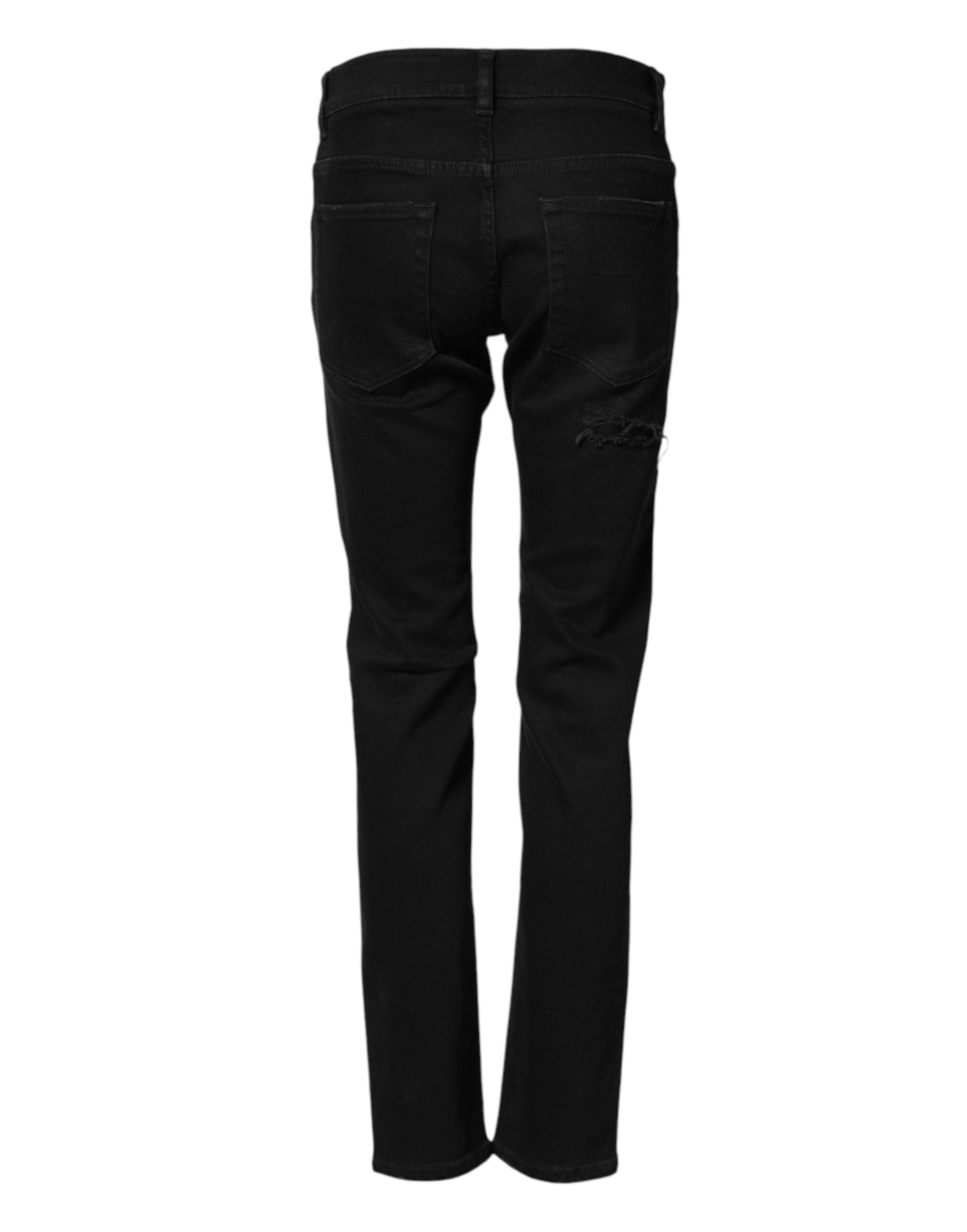 Jeans homme skinny en denim noir déchiré de Dolce & Gabbana, coton, style tendance et ajusté.