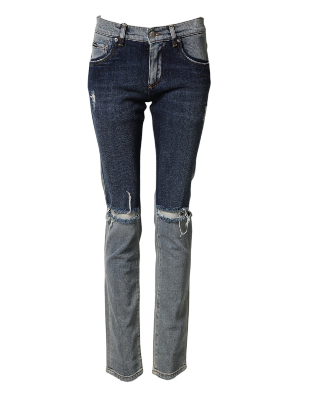 Jeans slim en coton bicolore bleu Dolce & Gabbana pour homme, style skinny, avec détails modernes et coupe ajustée.