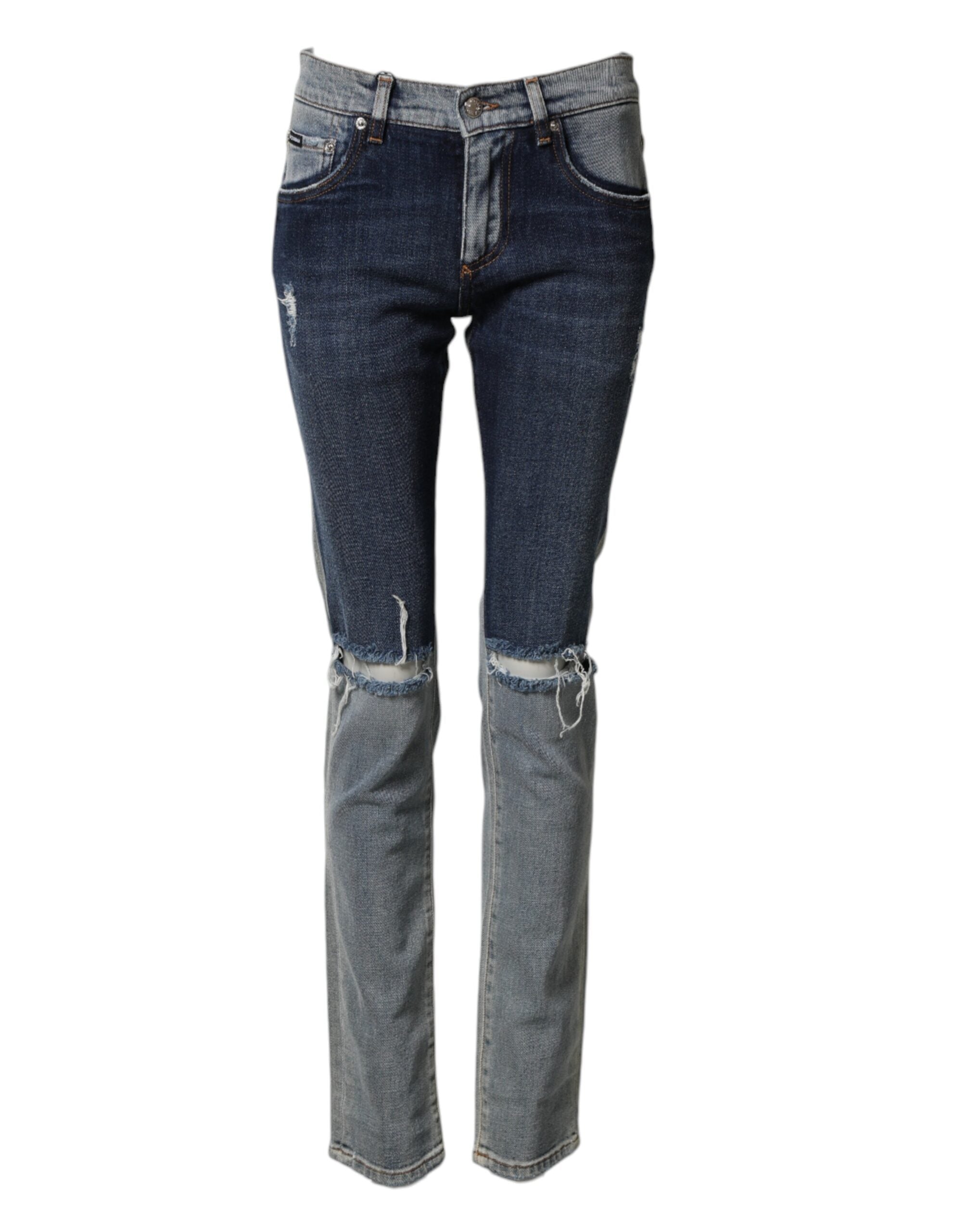 Jeans slim en coton bicolore bleu Dolce & Gabbana pour homme, style skinny, avec détails modernes et coupe ajustée.