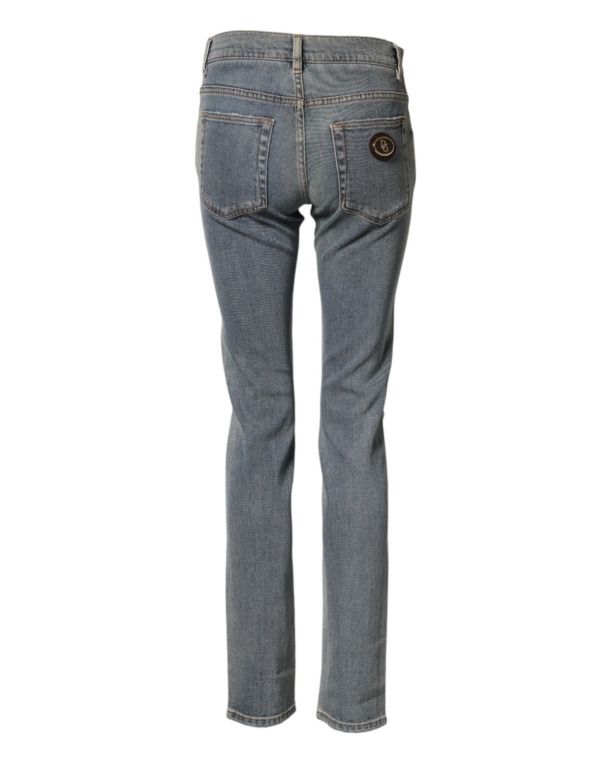 Jeans homme Dolce & Gabbana en denim coton bleu deux tons, coupe skinny, style moderne et tendance.