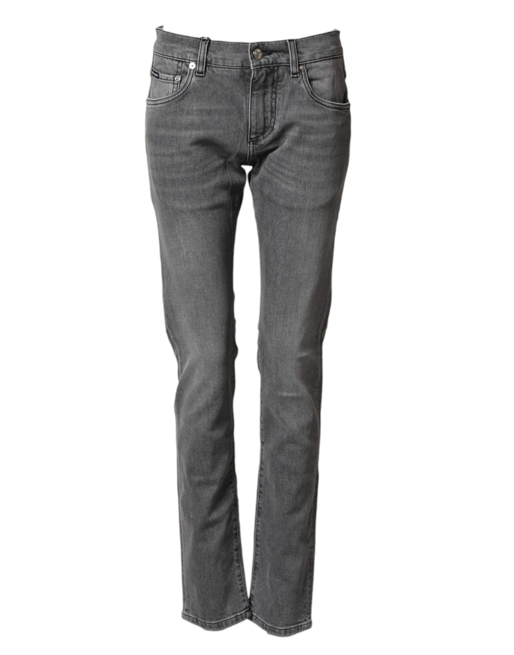 Jeans skinny en coton gris à taille moyenne de Dolce & Gabbana, coupe ajustée et détails modernes.