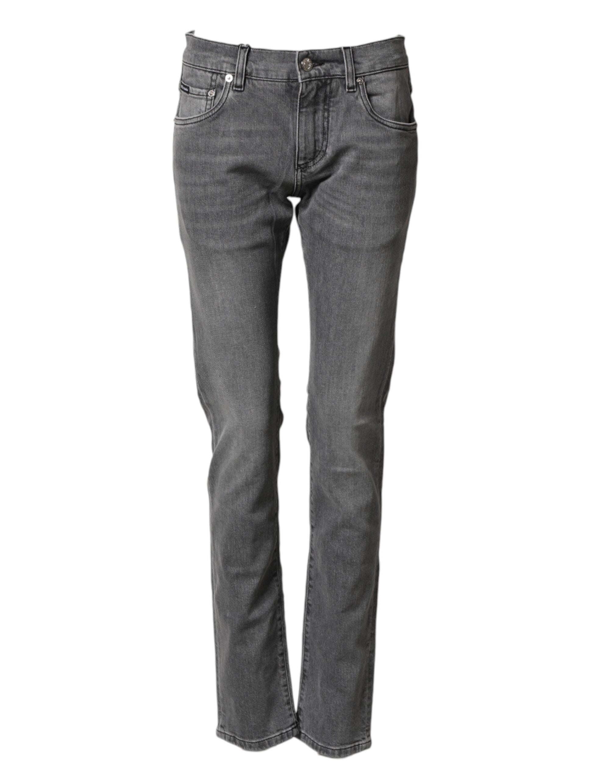 Jeans skinny en coton gris à taille moyenne de Dolce & Gabbana, coupe ajustée et détails modernes.