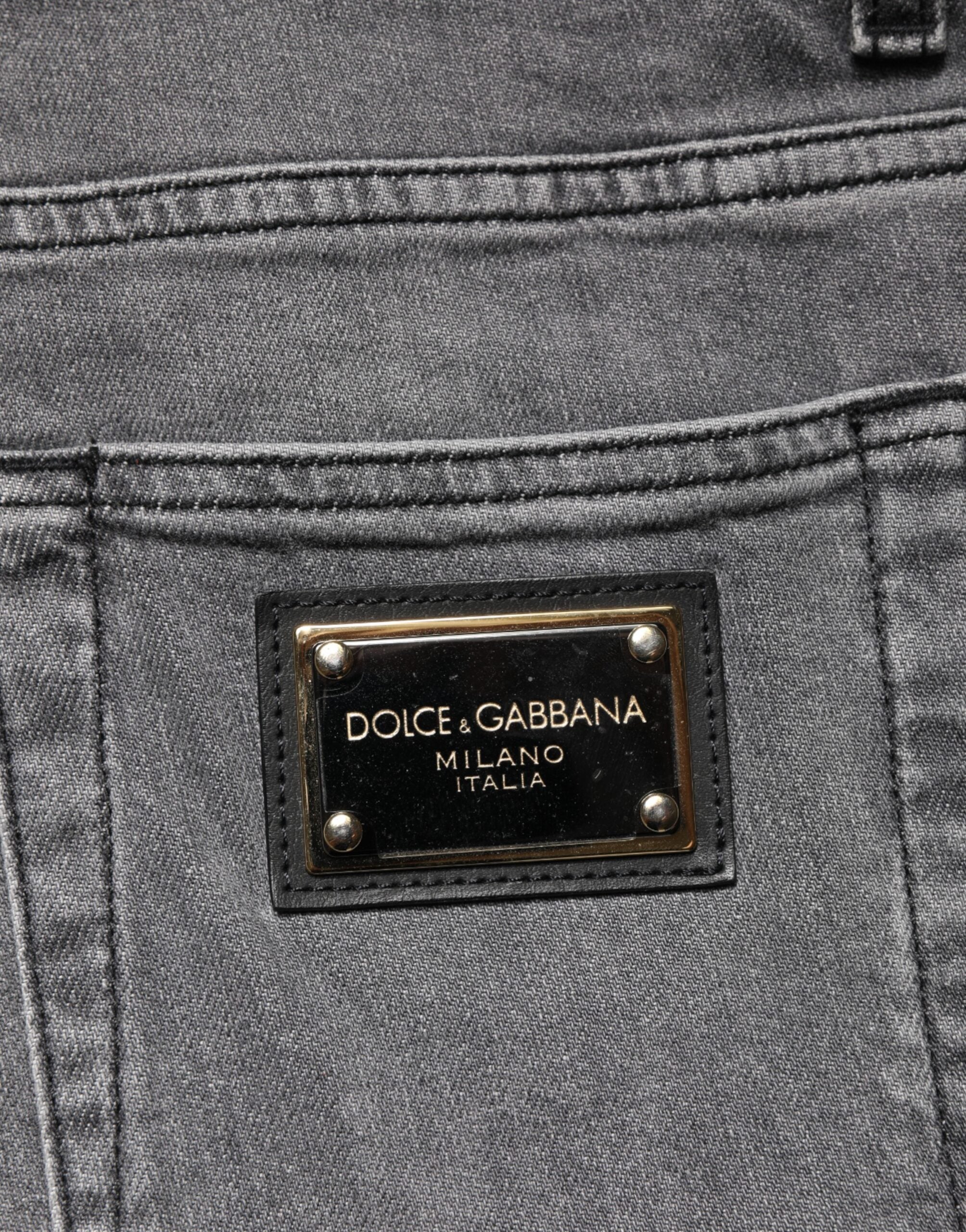 Jeans skinny en coton gris à taille moyenne de Dolce & Gabbana, coupe ajustée et style moderne.