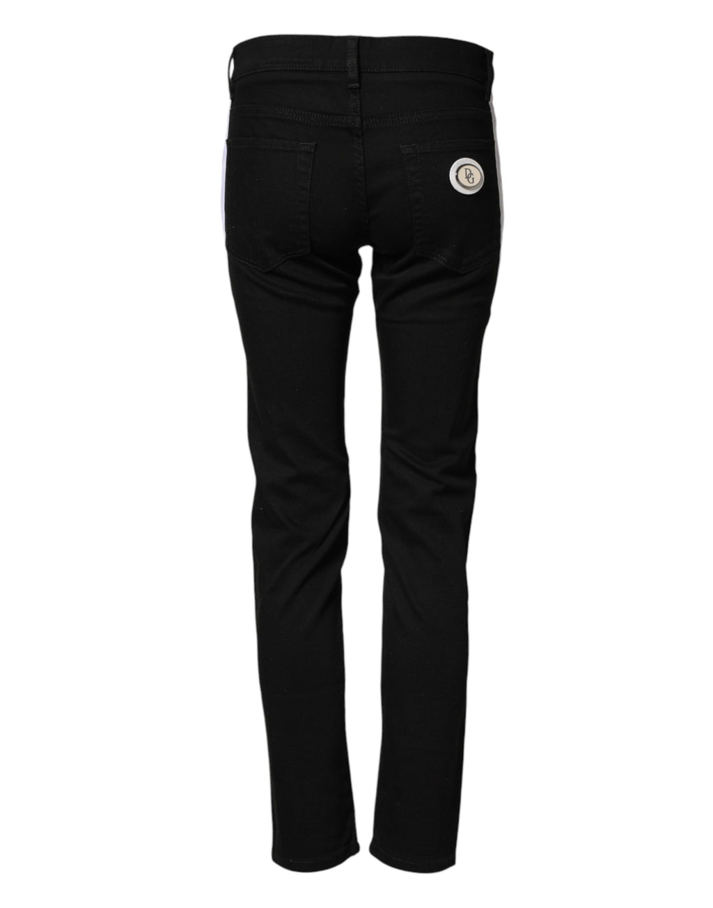 Jeans skinny en denim noir Dolce & Gabbana en coton, taille mi-haute avec logo visible sur le devant.