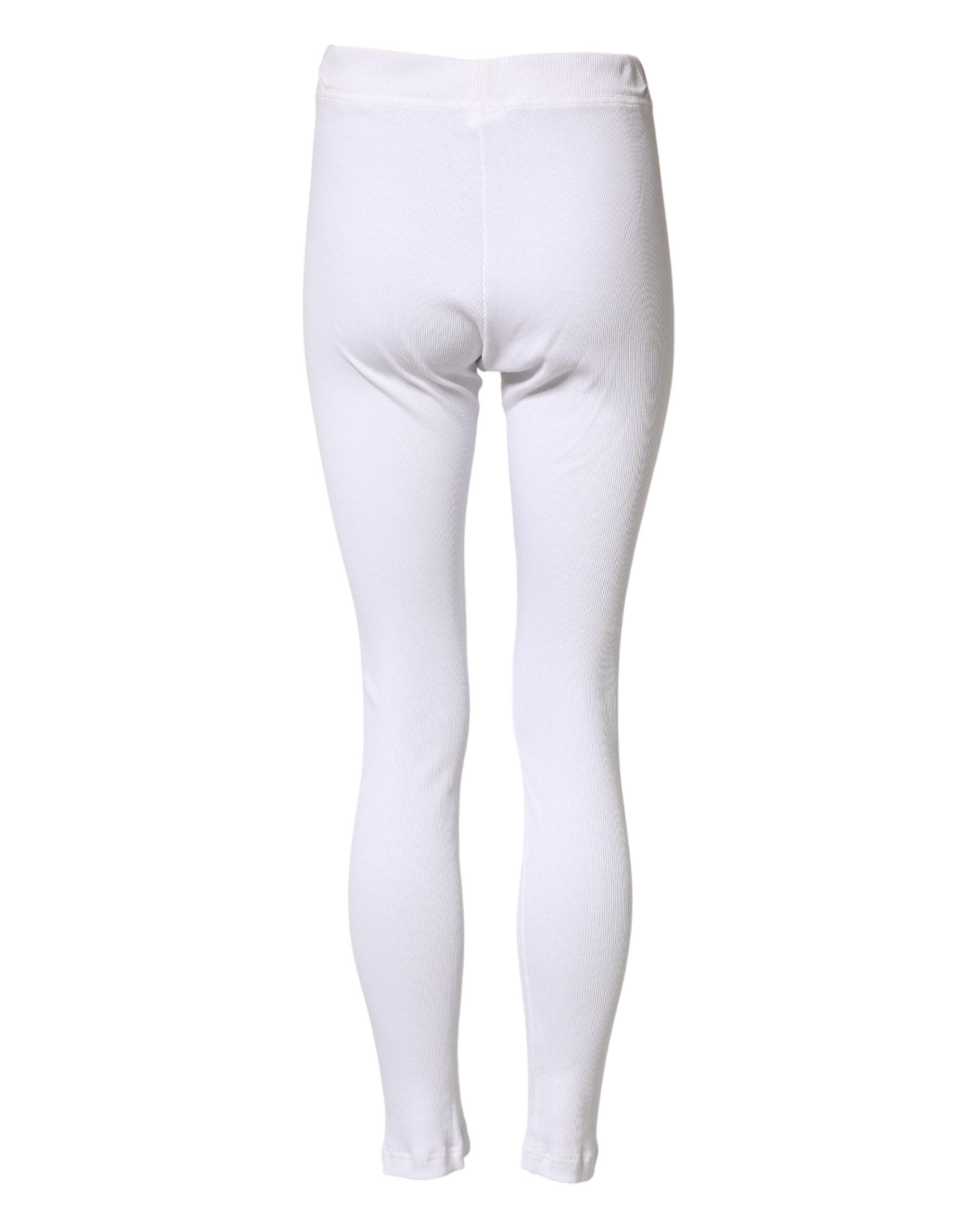 Leggings Dolce & Gabbana en coton blanc, taille mi-hauteur, pantalon moulant élégant, visible sur l'image.