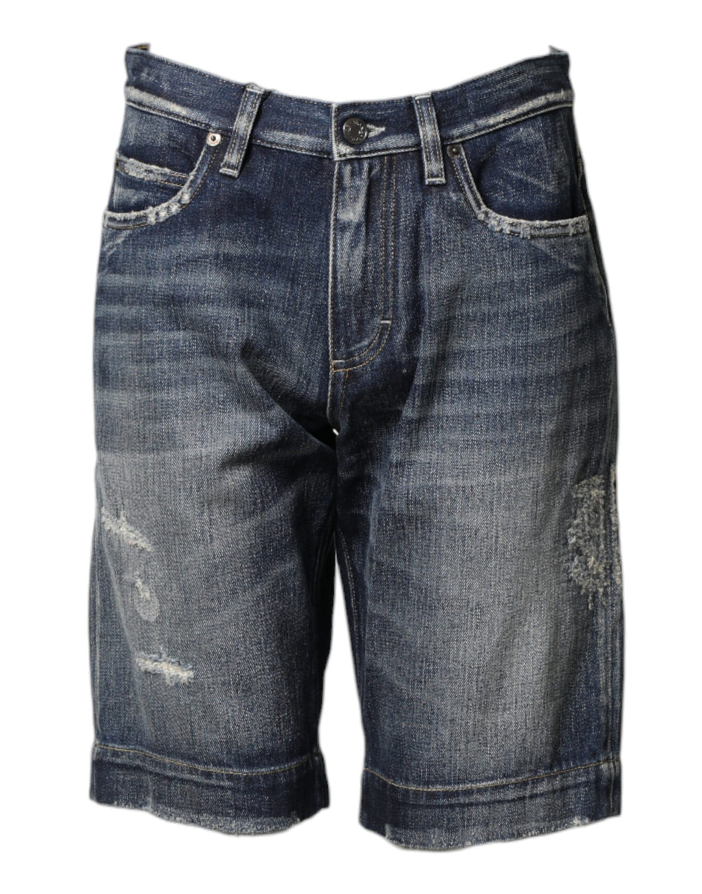 Shorts bermuda en jean en coton bleu Dolce & Gabbana avec détails déchirés, style décontracté et tendance.