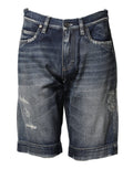 Shorts bermuda en jean en coton bleu Dolce & Gabbana avec détails déchirés, style décontracté et tendance.