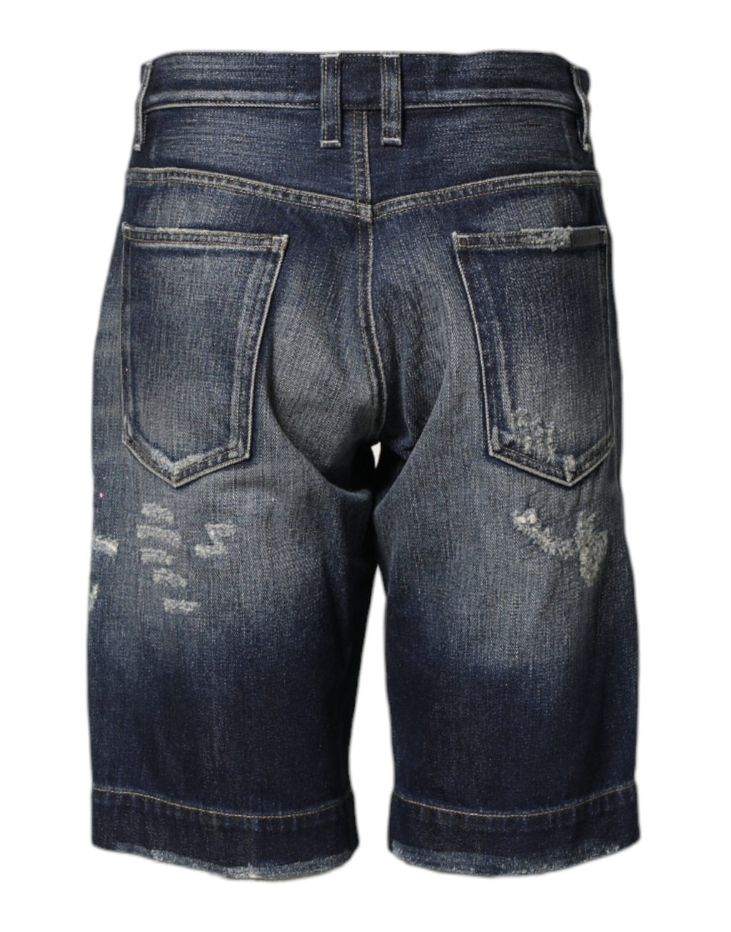 Shorts Bermuda en denim bleu déchiré de Dolce & Gabbana, coton, style décontracté et tendance.
