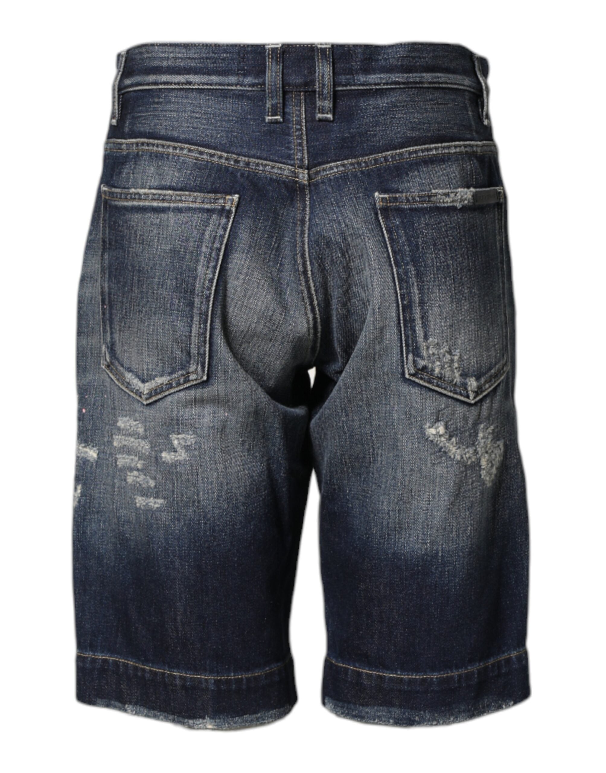 Shorts Bermuda en denim bleu déchiré de Dolce & Gabbana, coton, style décontracté et tendance.