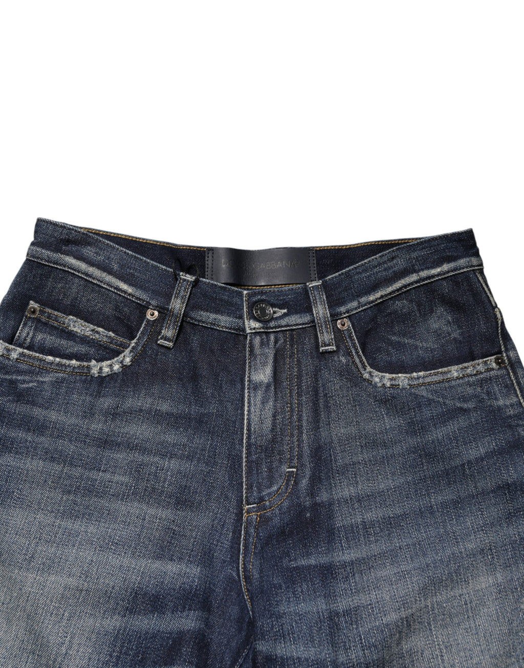 Shorts bermuda en denim bleu déchiré Dolce & Gabbana en coton, style décontracté et tendance.