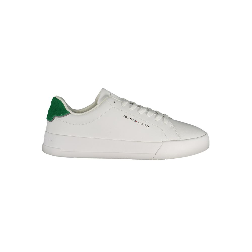 Chaussures sneakers blanches en polyuréthane Tommy Hilfiger pour homme, avec design moderne et détails élégants.