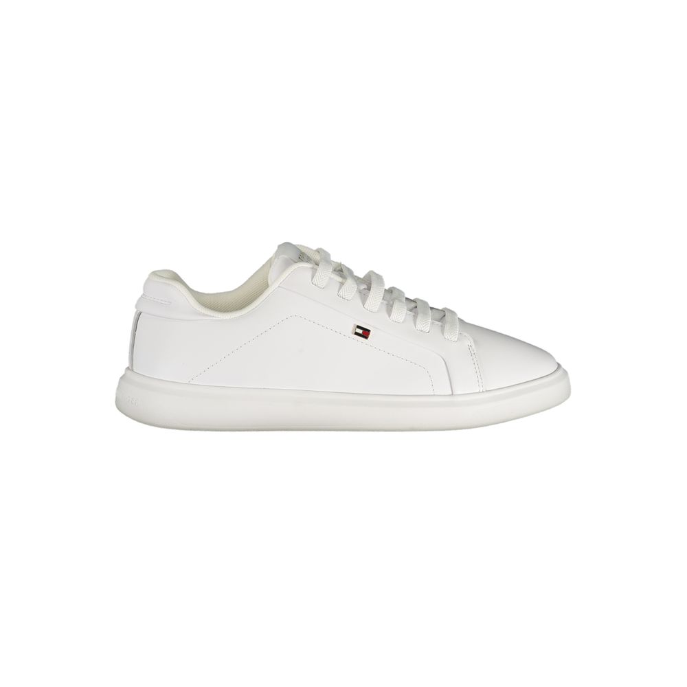 Sneakers pour femmes Tommy Hilfiger Bianco en polyuréthane, blanches avec détails élégants, chaussures décontractées et modernes.