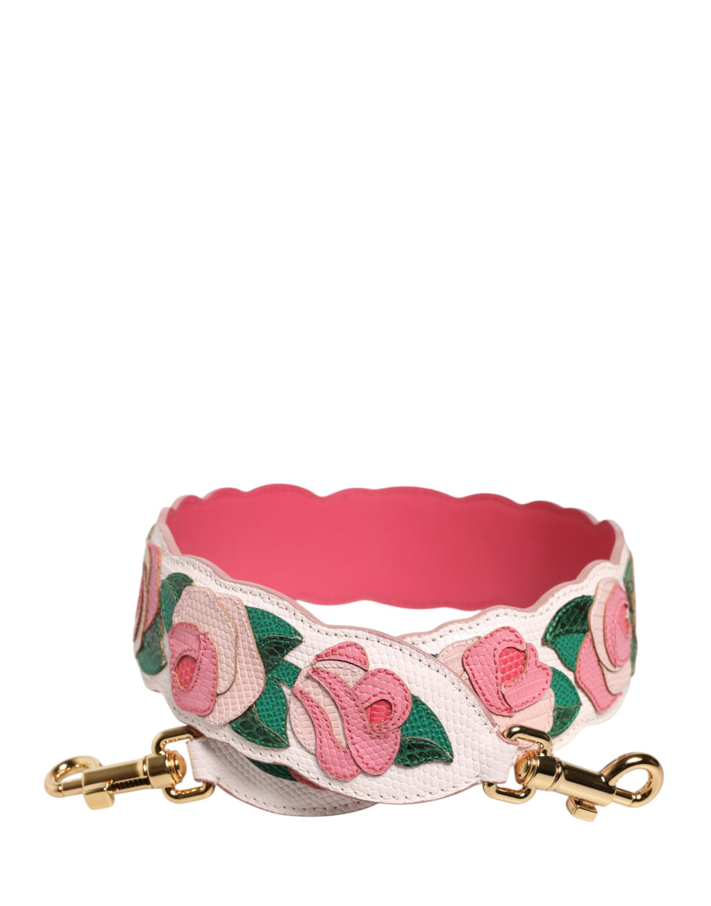 Accessoire de sac Dolce & Gabbana, bandoulière en cuir de veau blanc avec motif floral, pour sac à main élégant.
