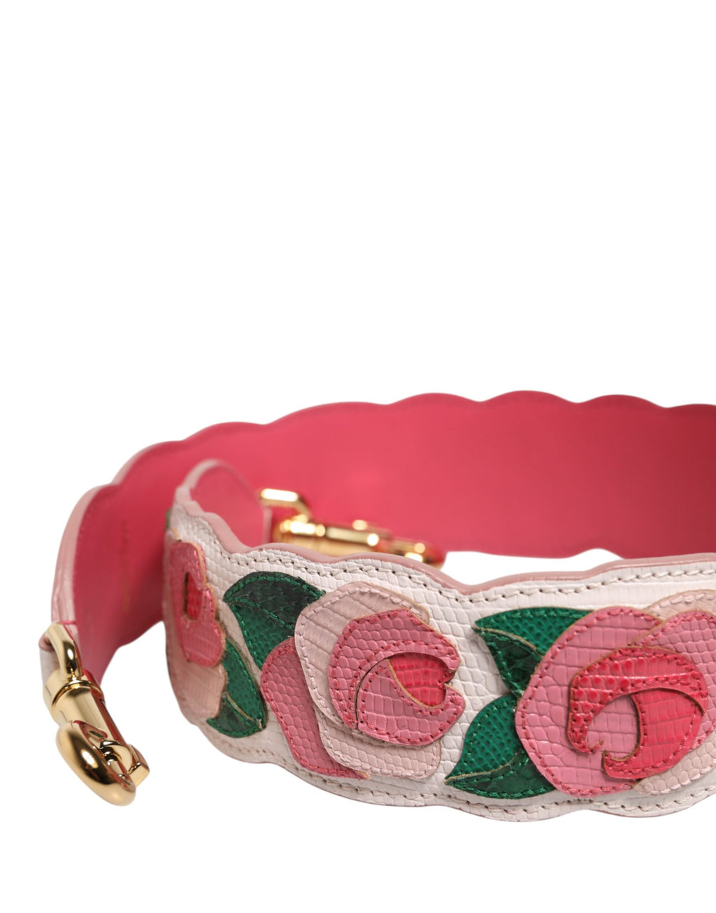 Sangle blanche Dolce & Gabbana en cuir de veau avec motifs floraux pour sac ou accessoire d'épaule.