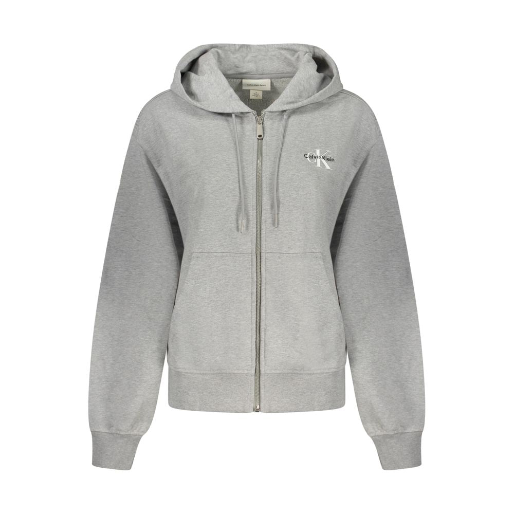 Sweat à capuche en coton gris pour femme de la marque Calvin Klein, doux et confortable, avec logo discret visible sur la capuche.