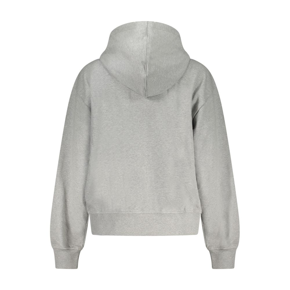 Sweat à capuche pour femmes Calvin Klein en coton gris, détail du logo Calvin Klein sur la poitrine.