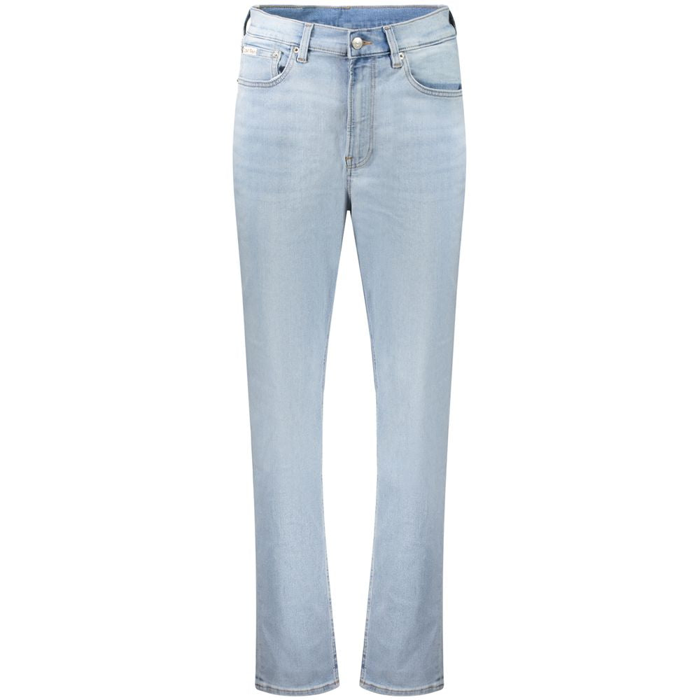 Jeans pour femmes Calvin Klein Azzurro en coton, coupe classique, denim bleu clair, détails de couture et taille ajustée.