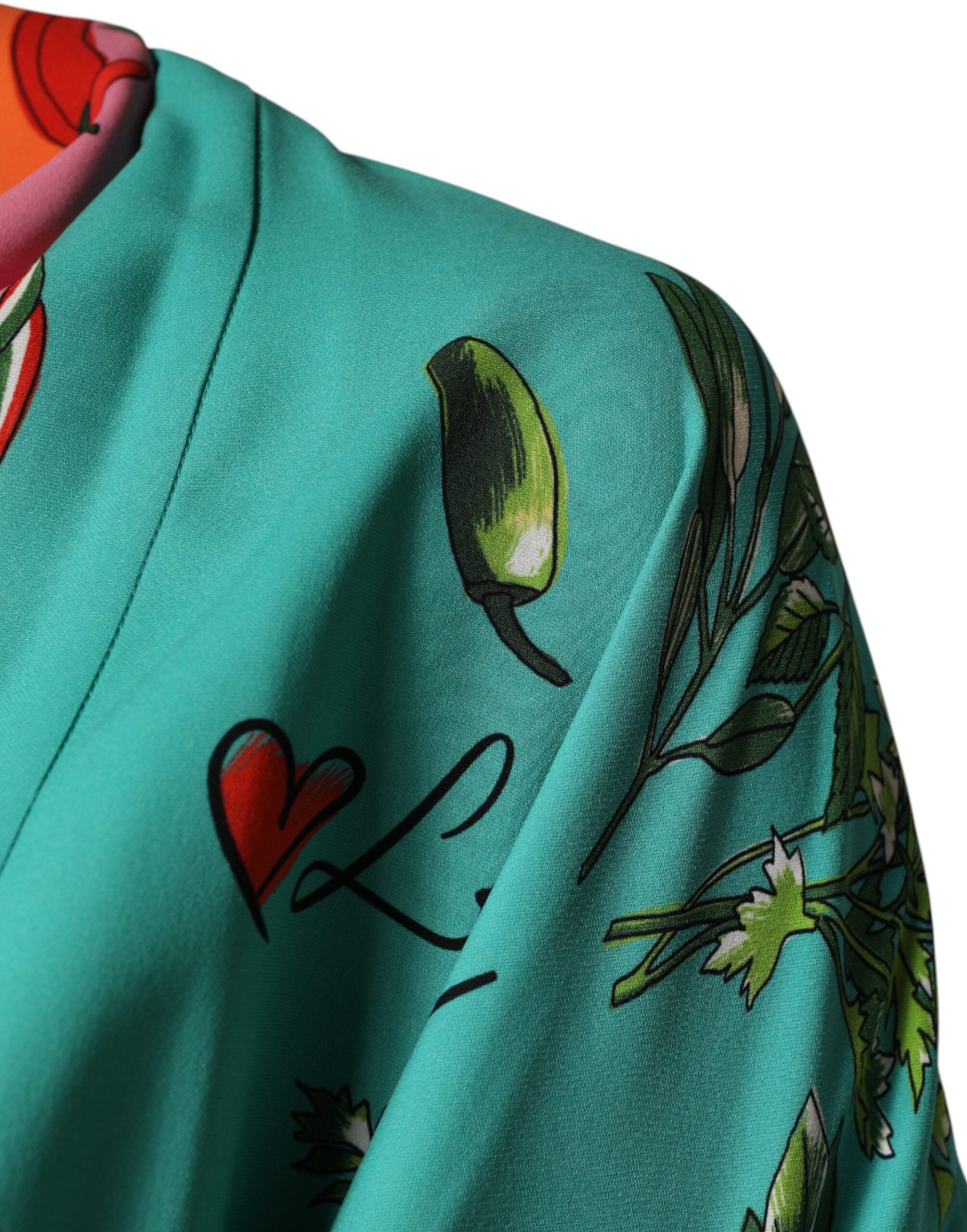 Robe longue Dolce & Gabbana à manches longues avec motif imprimé vert et style portefeuille.