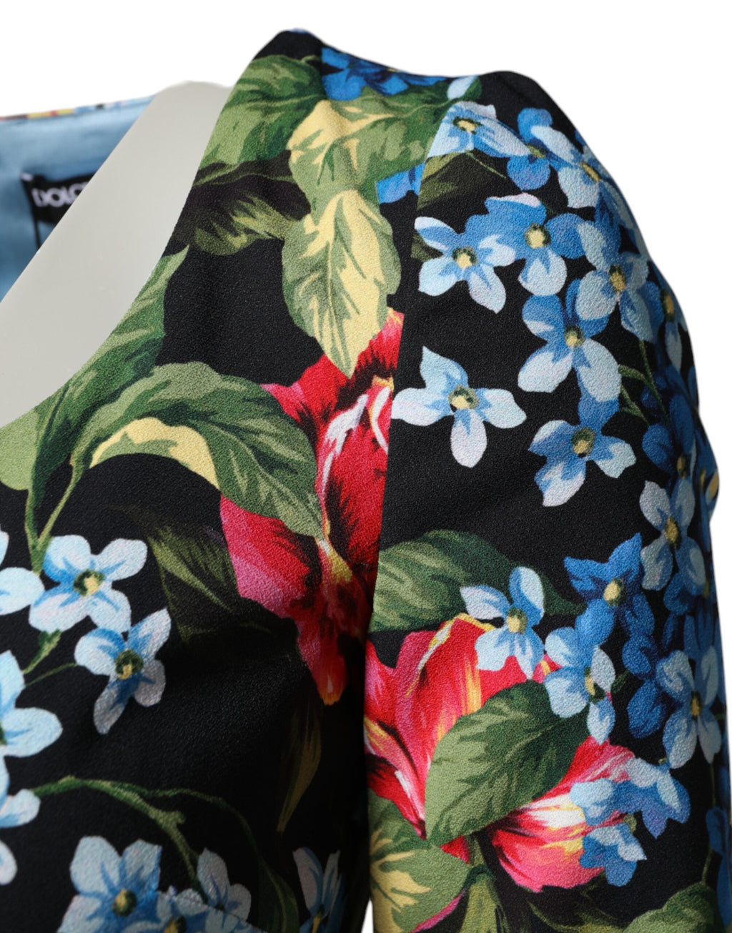 Robe midi droite en viscose noire à imprimé floral Dolce & Gabbana, robe élégante à coupe ajustée.