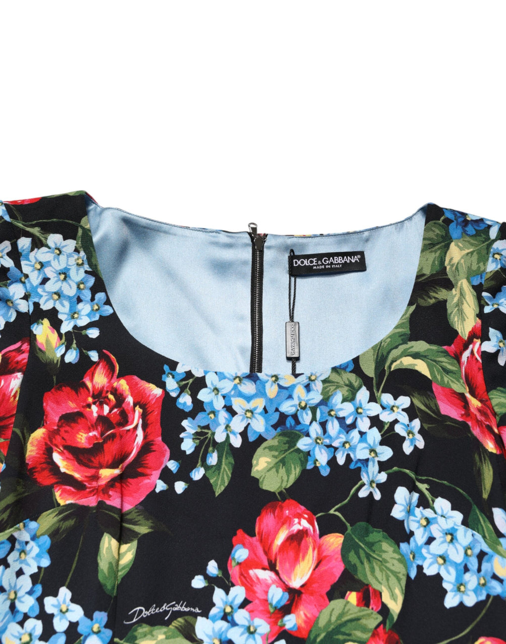 Robe midi en viscose noire à imprimé floral Dolce & Gabbana, robe fourreau élégante avec détails floraux.