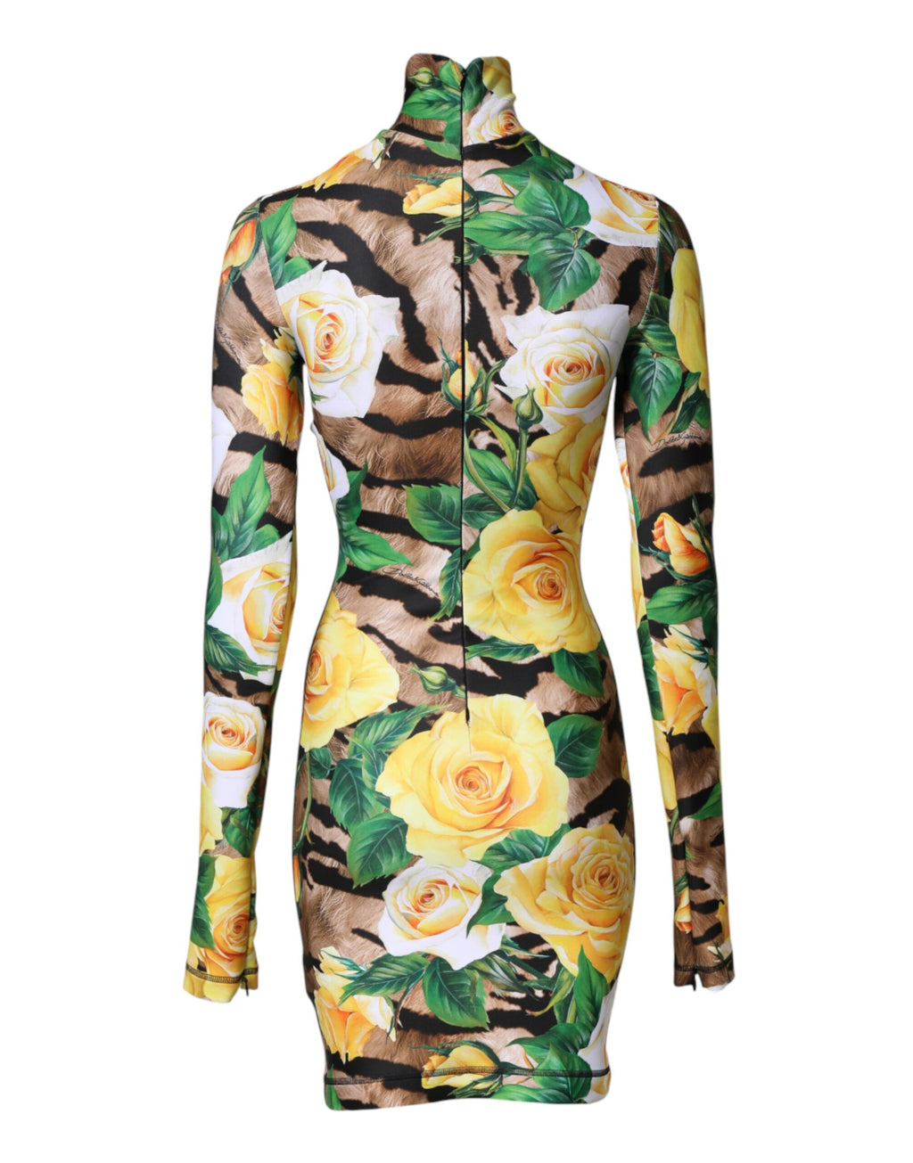 Robe courte Dolce & Gabbana à fleurs multicolores, coupe ajustée et élégante, tissu fluide avec motif floral vibrant.