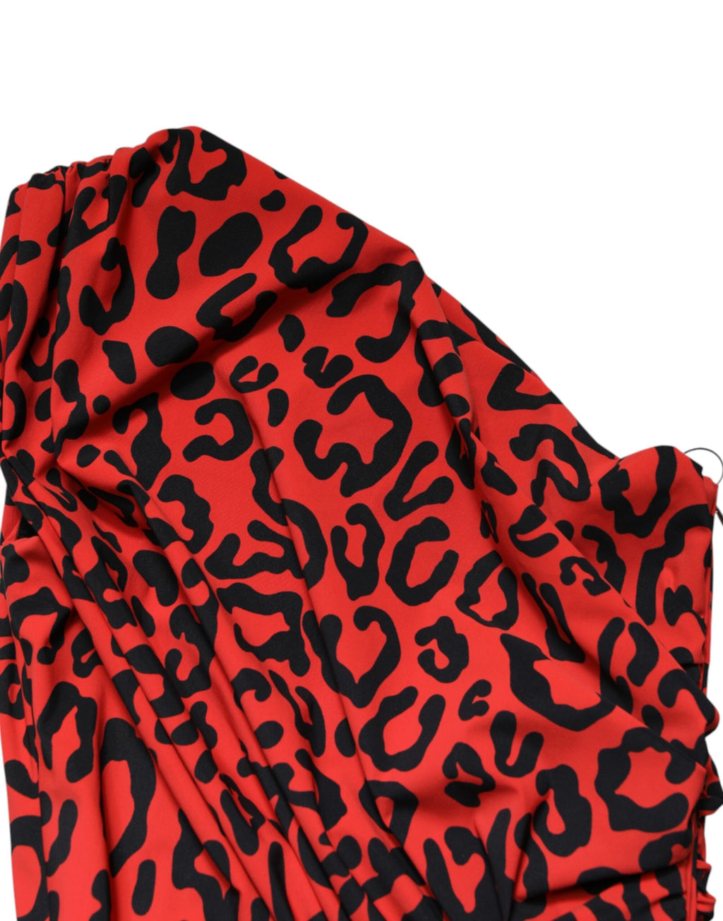 Robe midi en nylon à imprimé léopard rouge de Dolce & Gabbana, coupe ajustée et élégante.