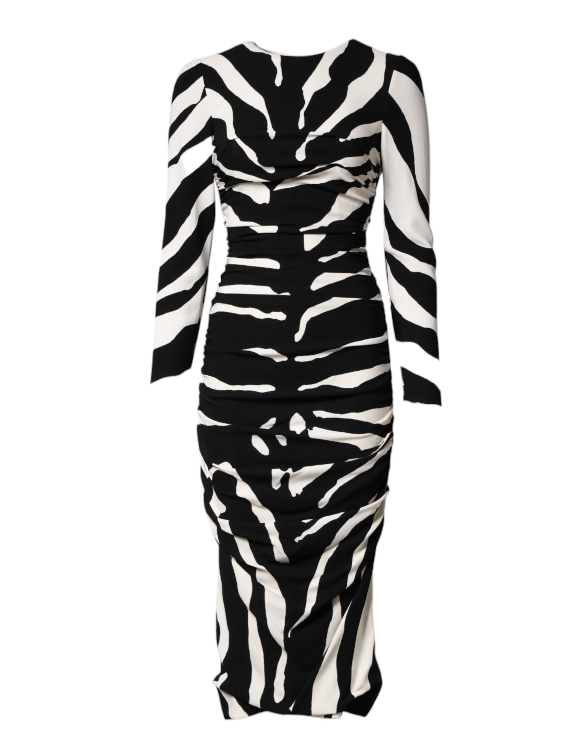 Robe midi en viscose noir et blanc à motif zèbre, style jupe droite Dolce & Gabbana, élégante et sophistiquée