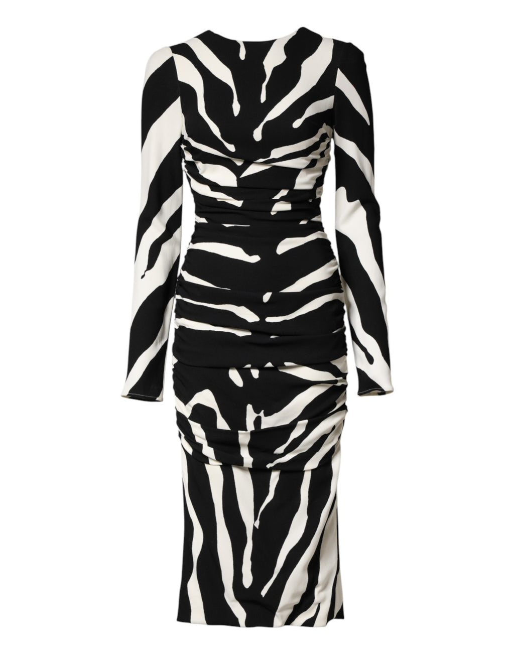 Robe midi Dolce & Gabbana en viscose noire et blanche avec motif zèbre, coupe ajustée et élégante.