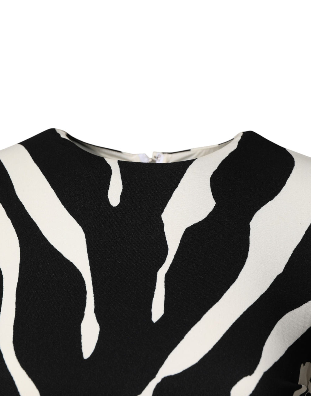 Robe midi élégante Dolce & Gabbana à imprimé zèbre noir et blanc en viscose, coupe cintrée et sophistiquée.
