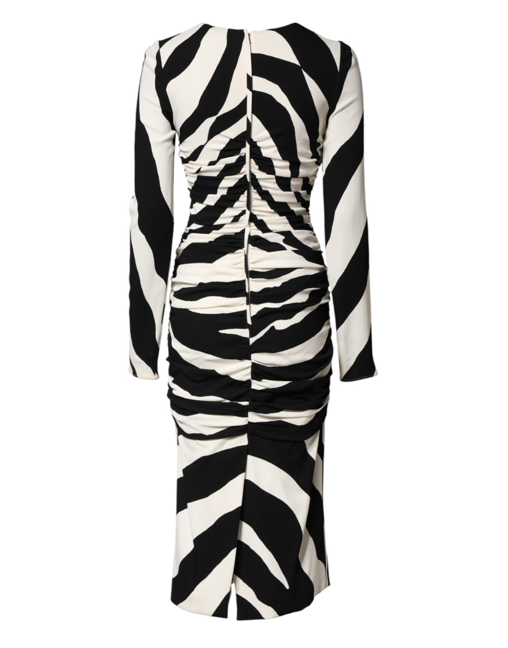 Robe midi en viscose noire et blanche à motif zèbre de Dolce & Gabbana, coupe ajustée et élégante.