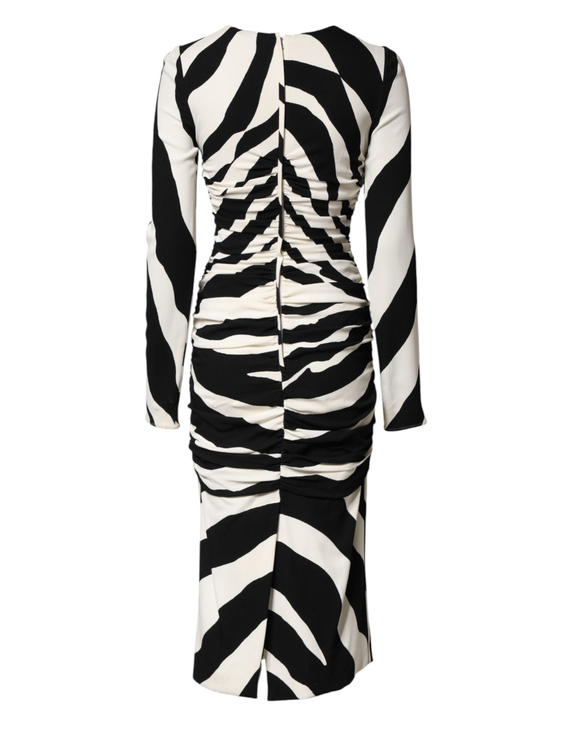 Robe midi en viscose noire et blanche à motif zèbre de Dolce & Gabbana, coupe ajustée et élégante.