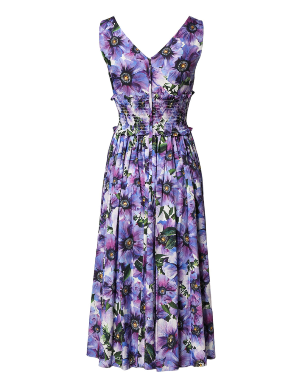 Robe midi plissée Dolce & Gabbana avec imprimé anémone violet, élégante et fluide, pour une allure sophistiquée.