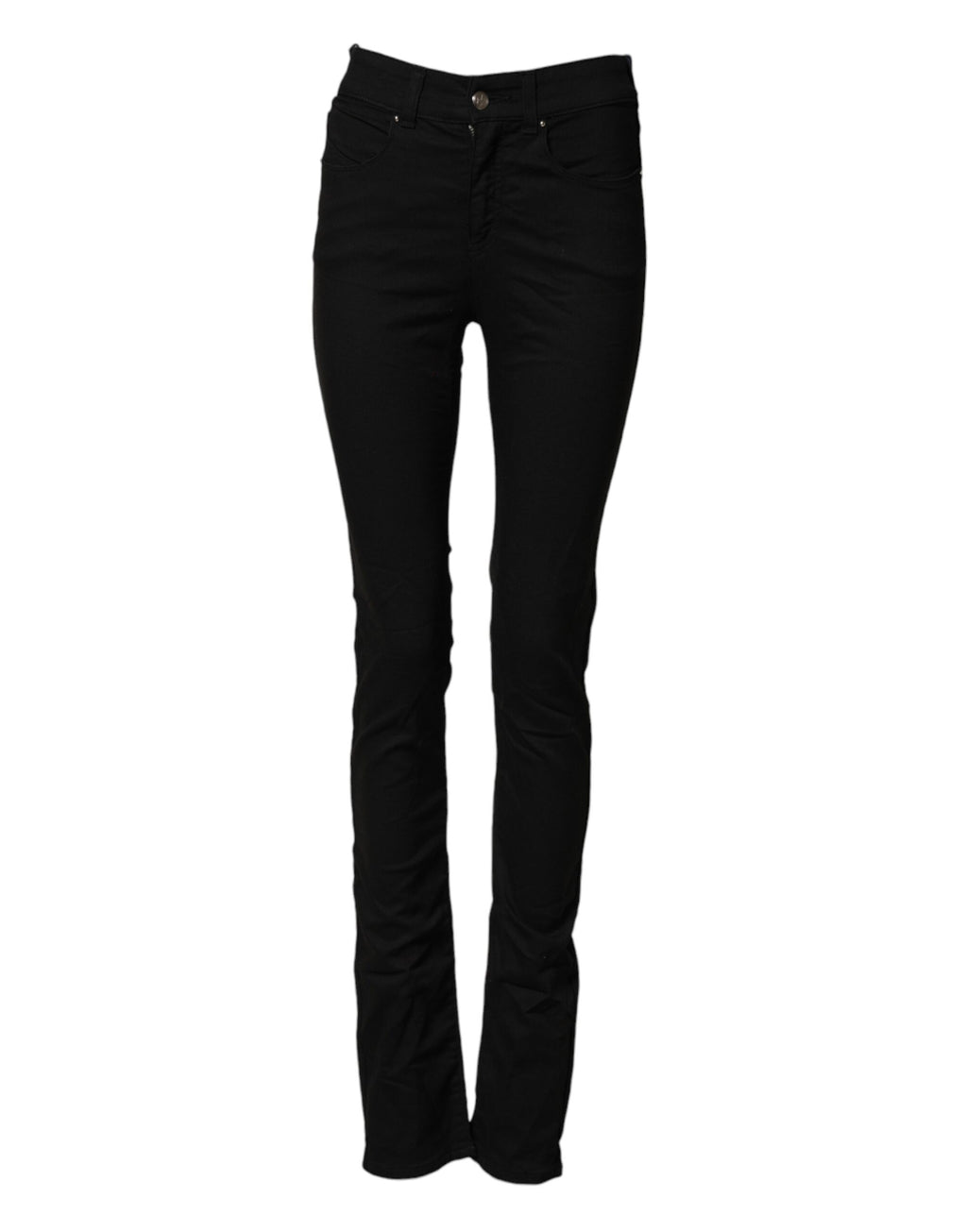 Jeans skinny en denim coton extensible noir Armani Jeans à taille mi-haute, visible en détail dans l'image.