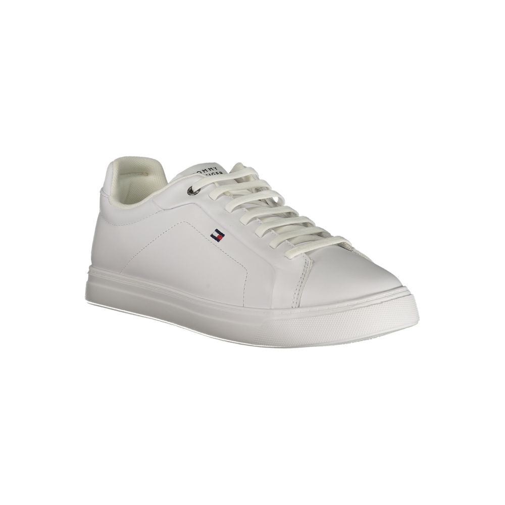 Sneakers Tommy Hilfiger Bianco en polyuréthane pour homme, vue de face, avec semelle blanche et design moderne.