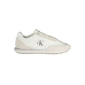 Sneakers homme Calvin Klein en polyester recyclé blanc, vue frontale avec détails de la semelle et design épuré