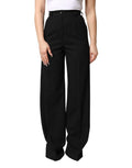 Pantalons en laine mélangée noire Dolce & Gabbana à taille haute droite, mode élégante et sophistiquée.