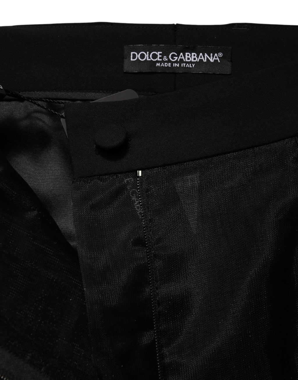 Pantalon noir taille haute en tulle et laine de Dolce & Gabbana, coupe élégante et sophistiquée.