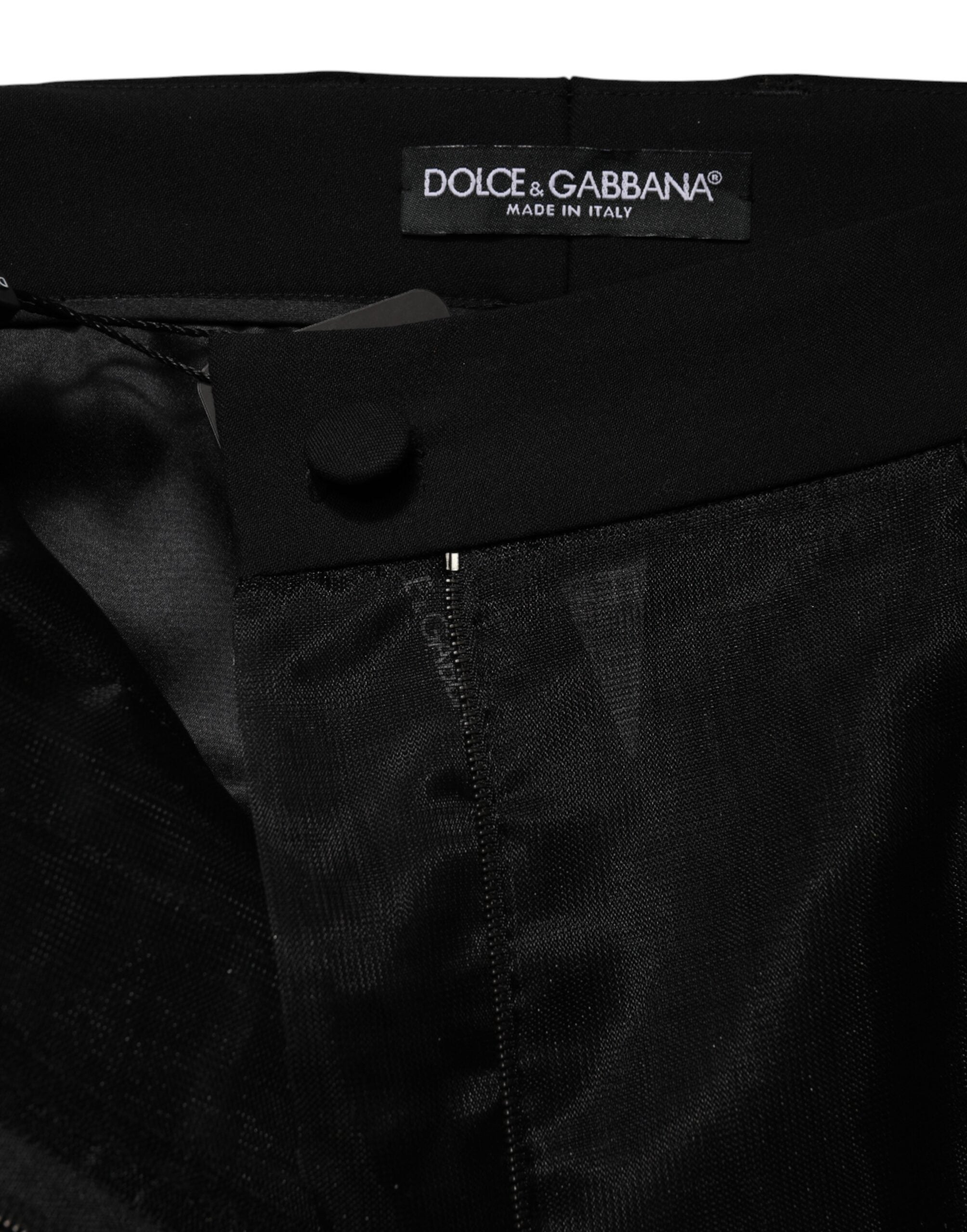 Pantalon noir taille haute en tulle et laine de Dolce & Gabbana, coupe élégante et sophistiquée.