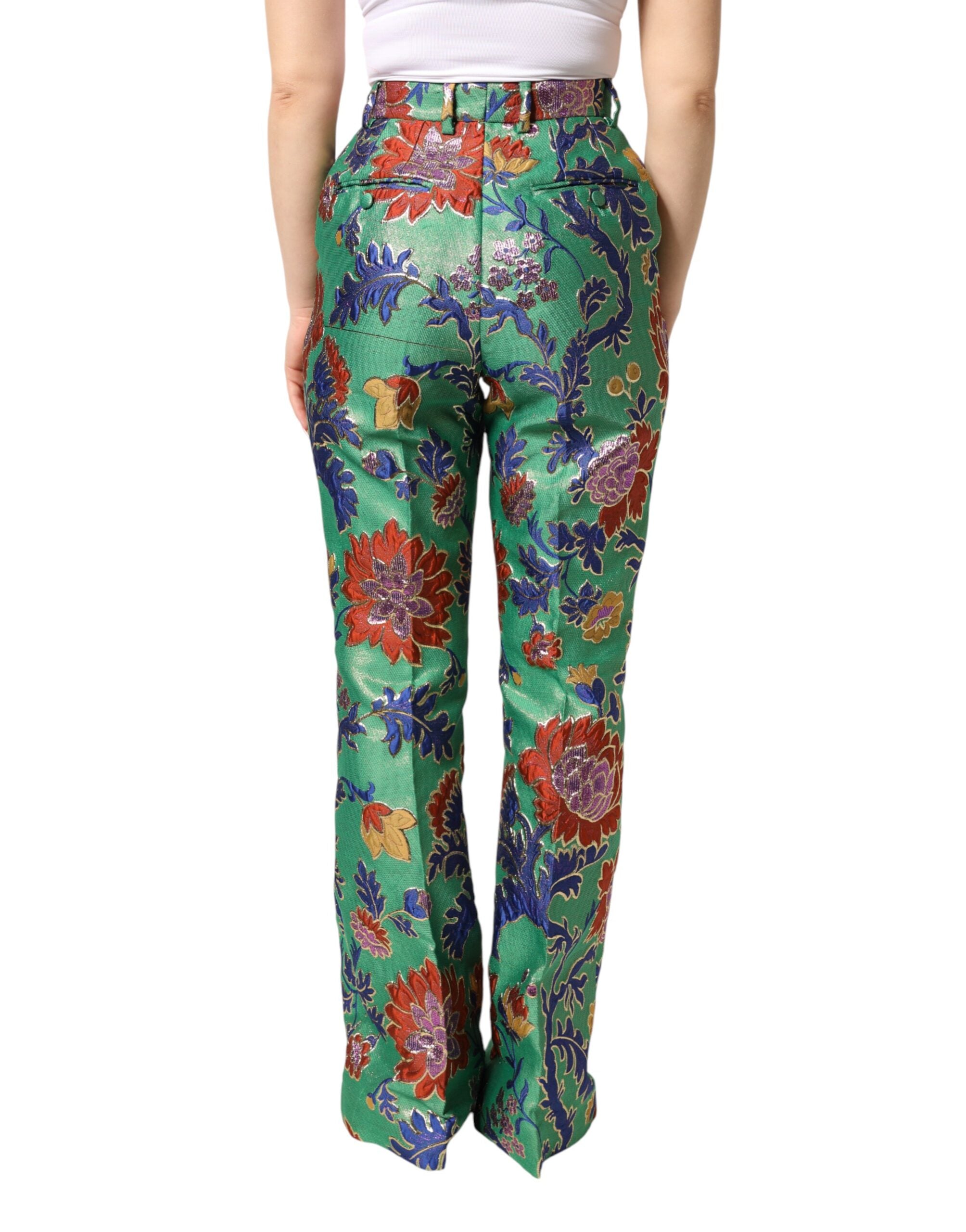 Pantalon bootcut en polyester vert à fleurs Dolce & Gabbana, style élégant avec motif floral.
