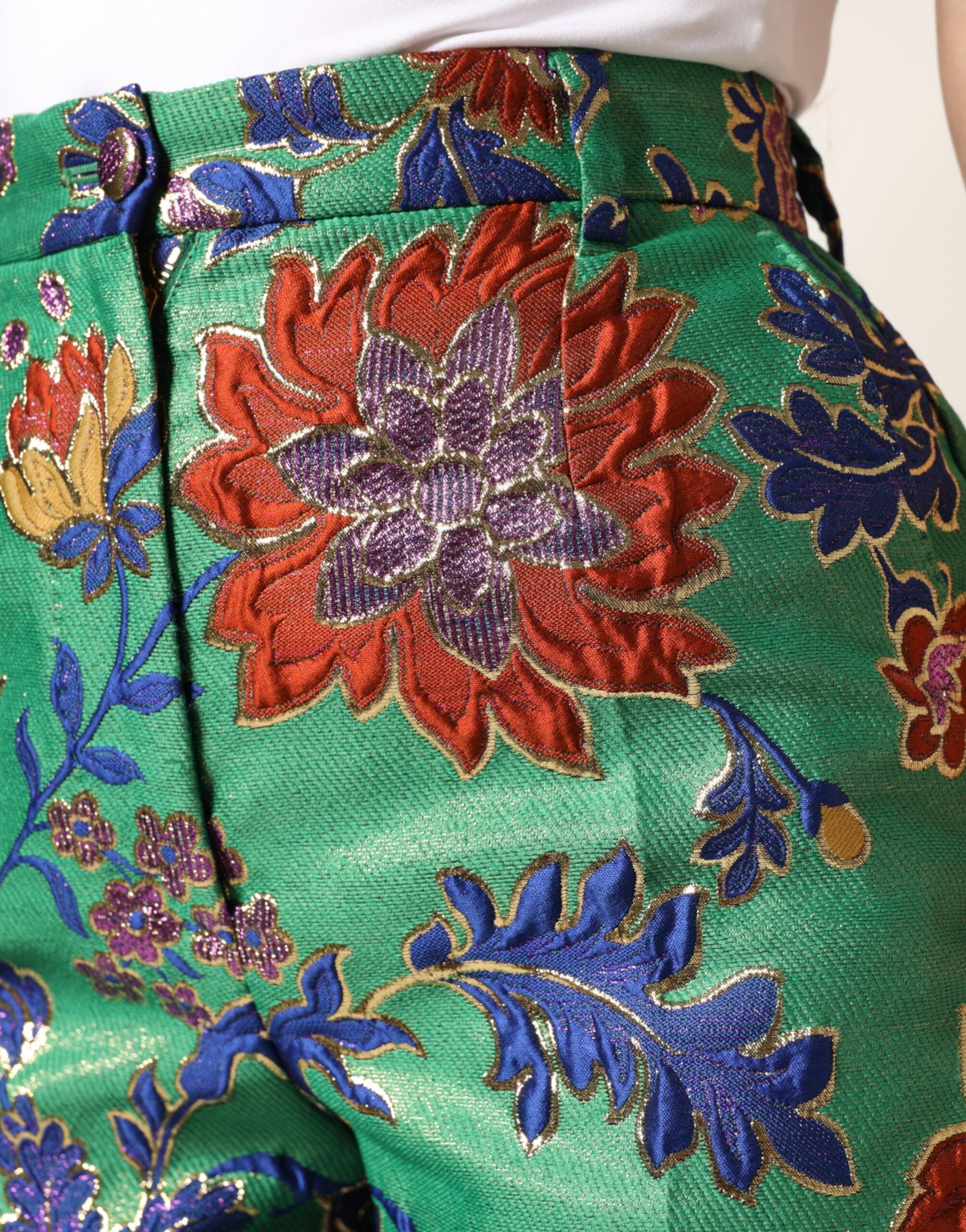 Pantalon bootcut en polyester floral vert de Dolce & Gabbana, style élégant et tendance pour femmes.
