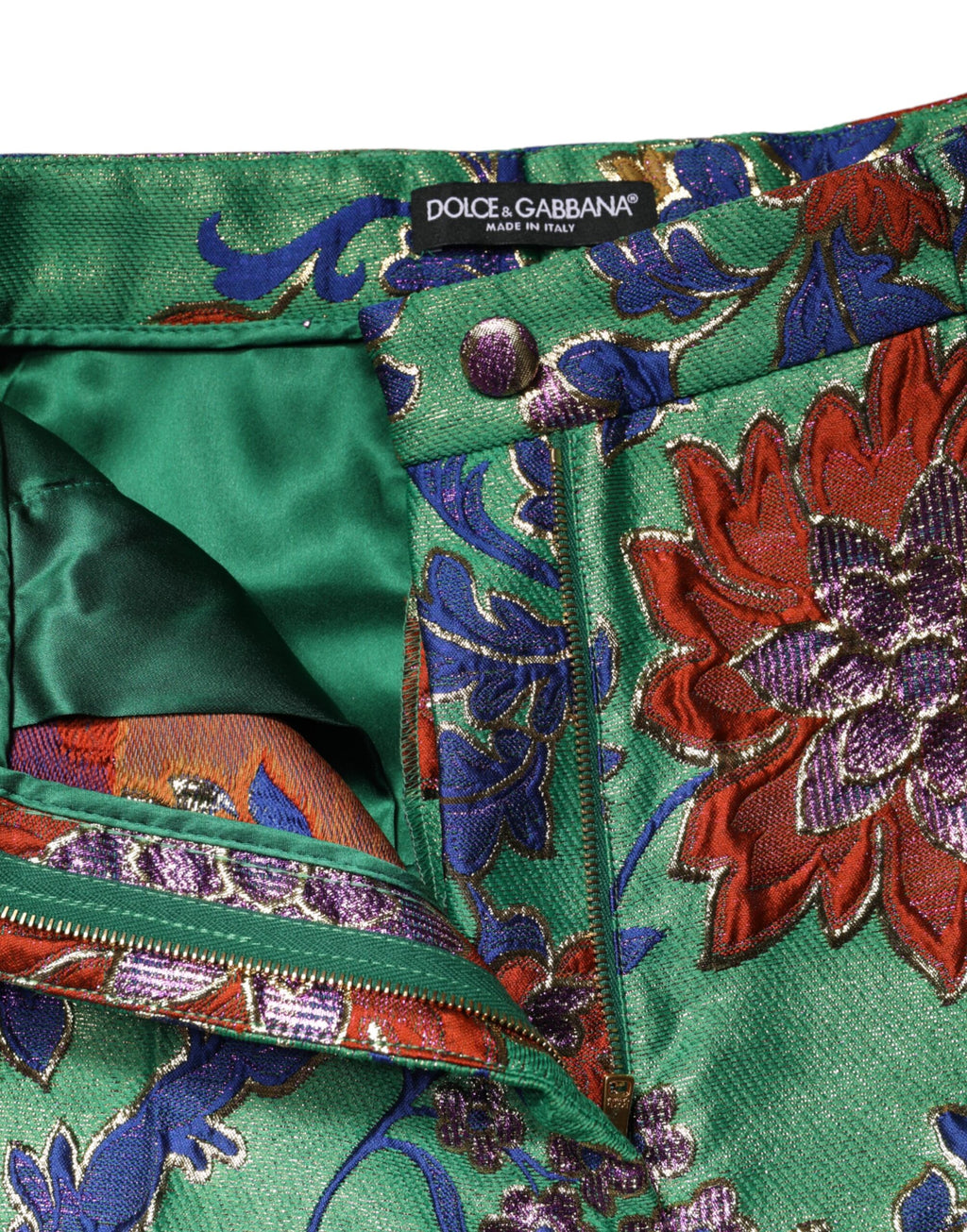Pantalon bootcut floral en polyester vert de Dolce & Gabbana, style élégant avec motif floral sur le tissu.