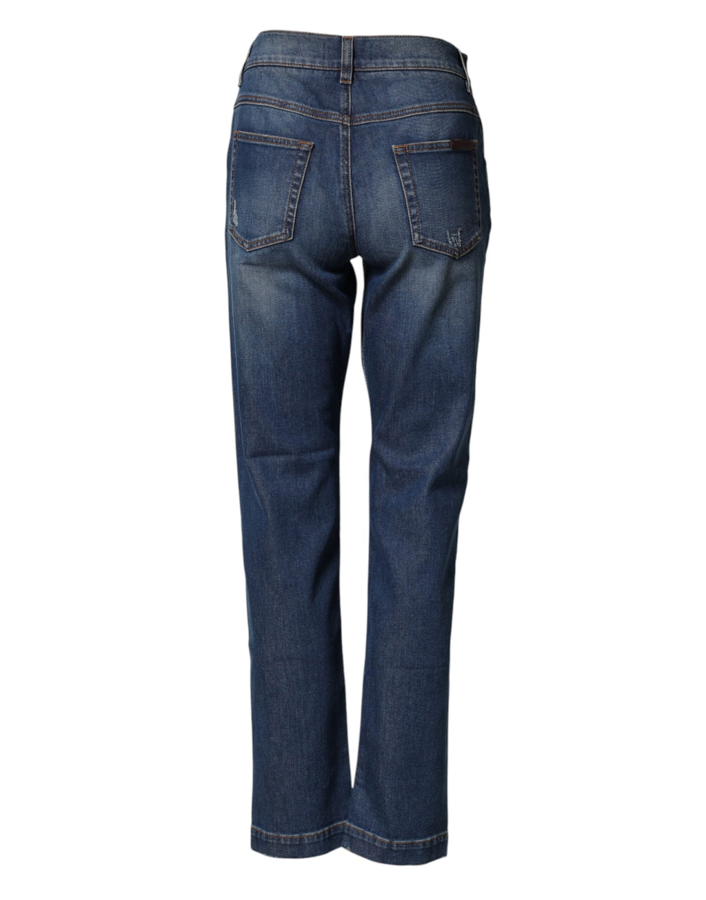 Jeans boyfriend en denim bleu avec broderies florales Dolce & Gabbana, style décontracté et détails élégants.
