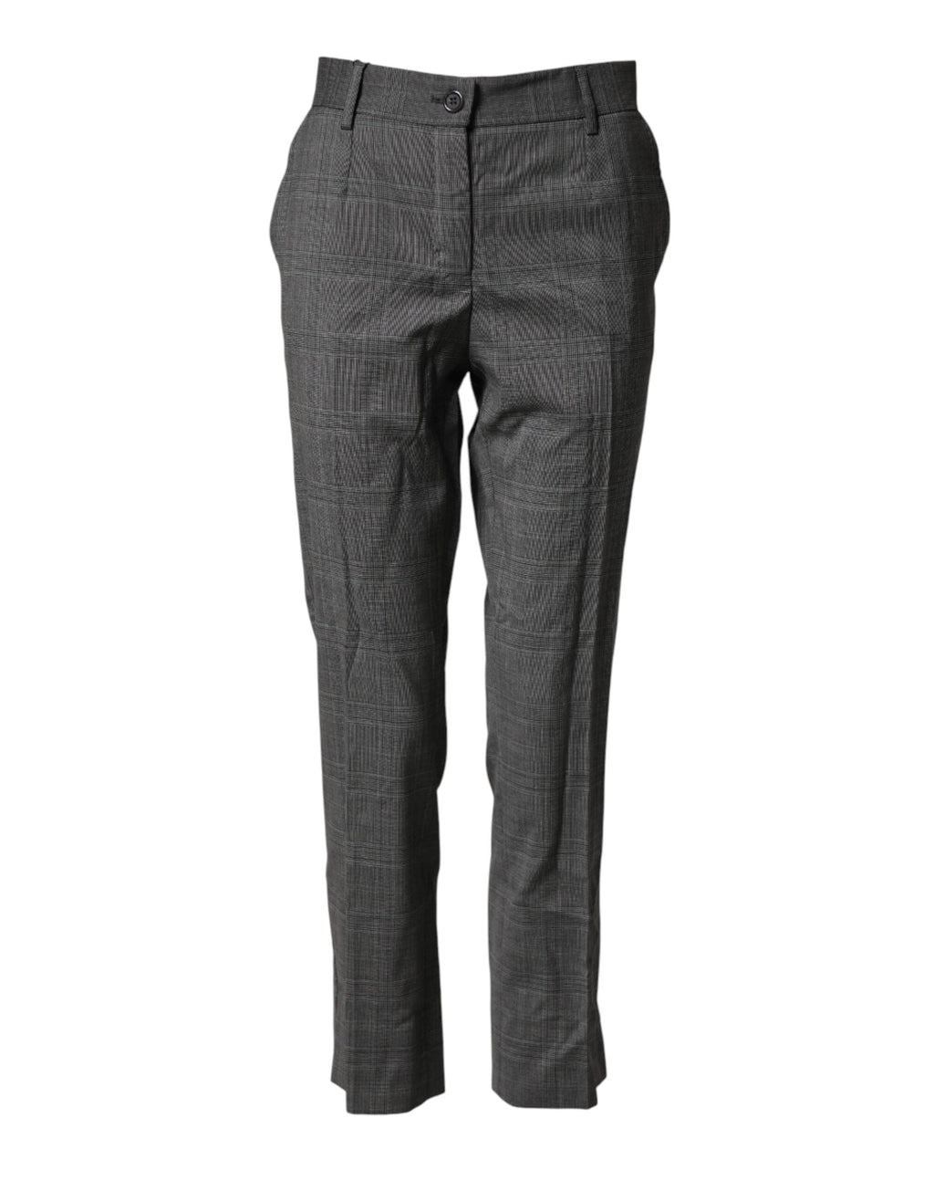 Pantalons habillés en laine vierge gris foncé à carreaux tartan Dolce & Gabbana, style élégant et classique.