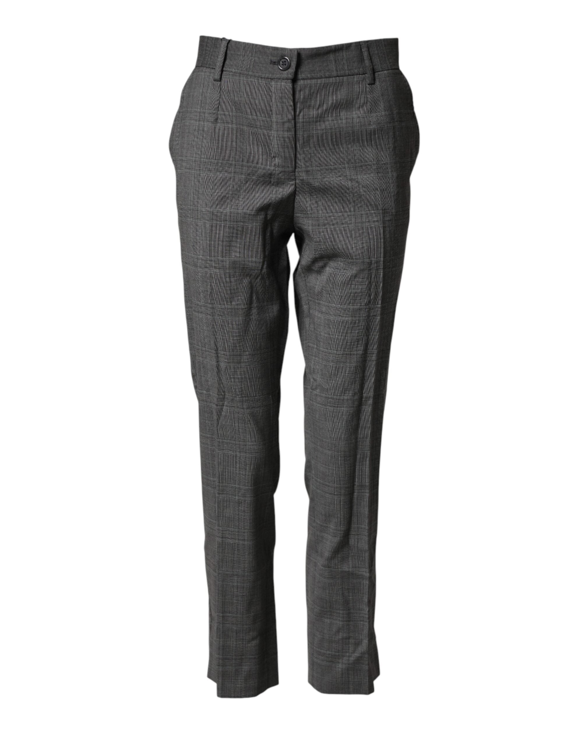 Pantalons habillés en laine vierge gris foncé à carreaux tartan Dolce & Gabbana, style élégant et classique.