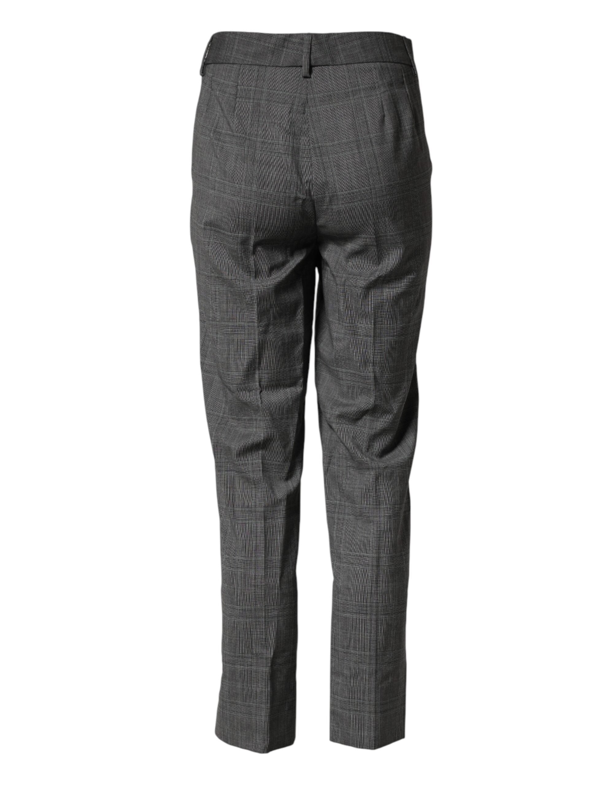 Pantalon de costume en laine vierge à carreaux gris foncé Dolce & Gabbana, coupe élégante et tissu tartan.